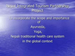 Nepal Integrated Tourism Partnership Project