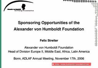 Sponsoring Opportunities of the Alexander von Humboldt Foundation