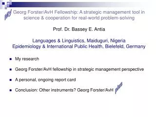 My research Georg Forster/AvH fellowship in strategic management perspective