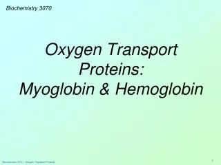 Oxygen Transport Proteins: Myoglobin &amp; Hemoglobin