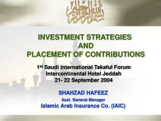 INVESTMENT STRATEGIES AND PLACEMENT OF CONTRIBUTIONS