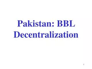 Pakistan: BBL Decentralization
