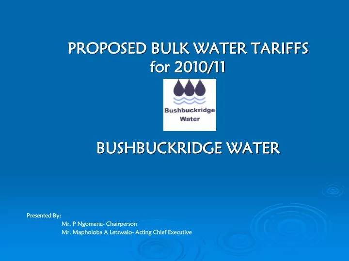 proposed bulk water tariffs for 2010 11 bushbuckridge water