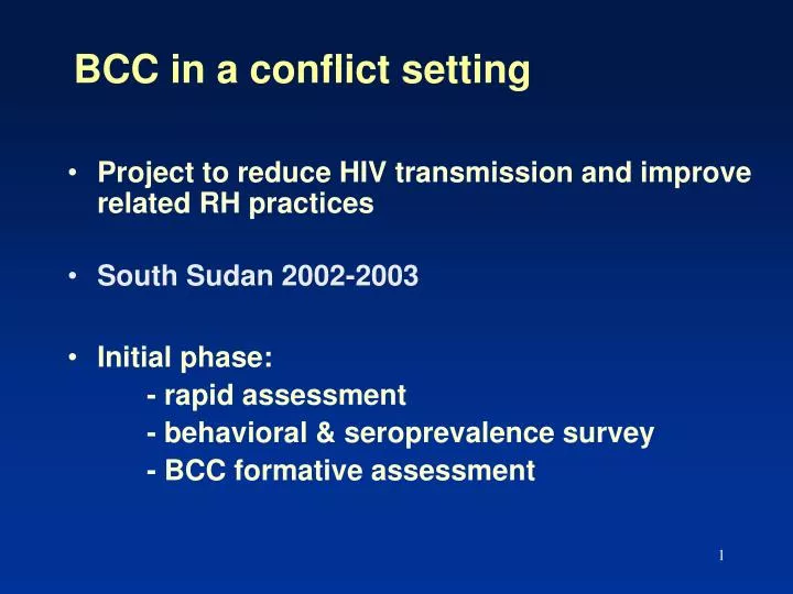 bcc in a conflict setting