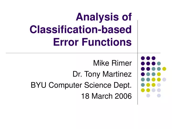 analysis of classification based error functions