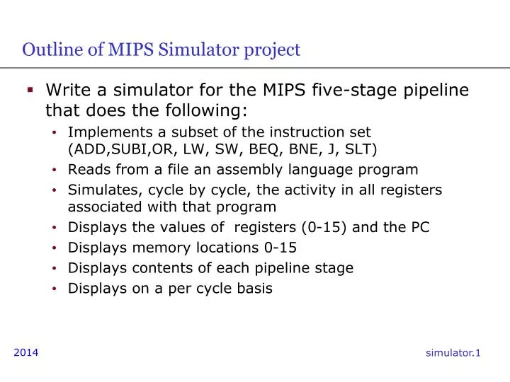 outline of mips simulator project