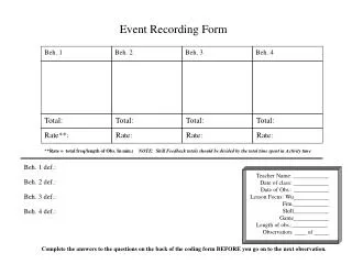 Event Recording Form