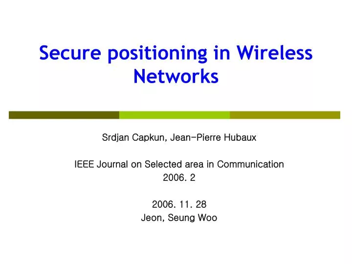 secure positioning in wireless networks