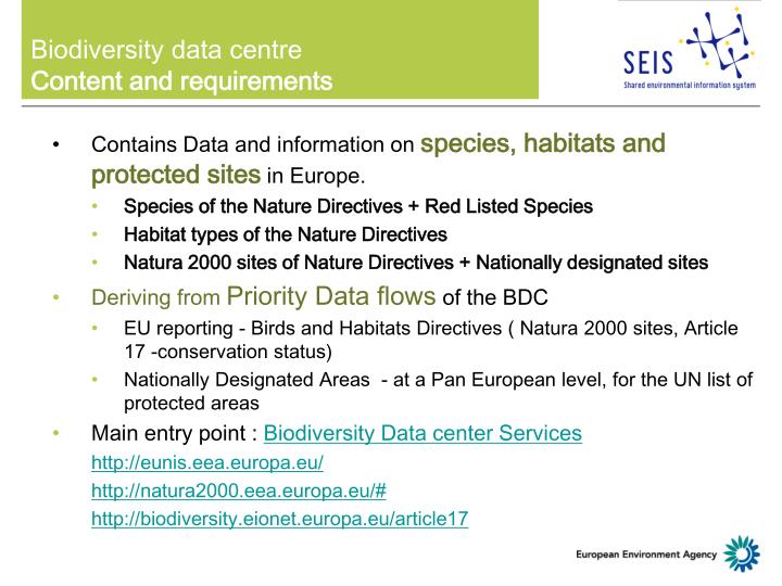 biodiversity data centre content and requirements
