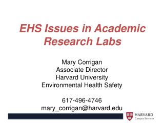EHS Issues in Academic Research Labs