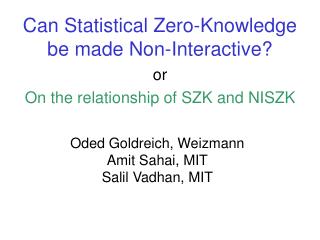 Can Statistical Zero-Knowledge be made Non-Interactive?
