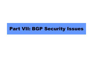 Part VII: BGP Security Issues