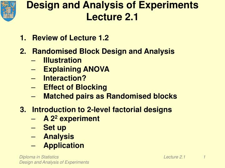 design and analysis of experiments lecture 2 1