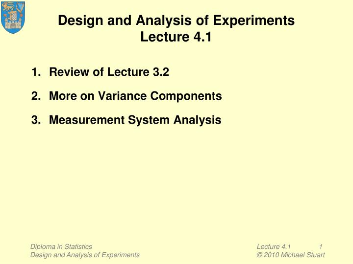 design and analysis of experiments lecture 4 1