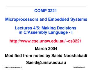 March 2004 Modified from notes by Saeid Nooshabadi Saeid@unsw.au