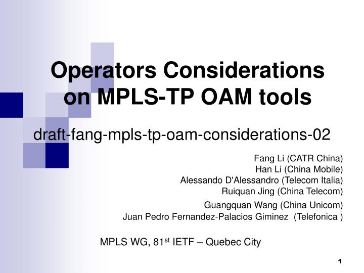 operators considerations on mpls tp oam tools