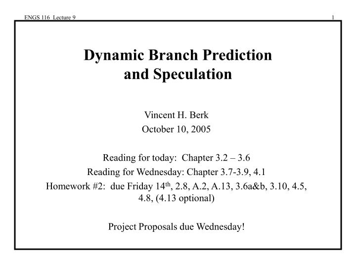 dynamic branch prediction and speculation