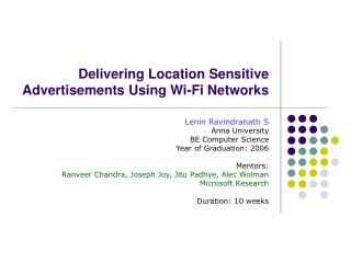 Delivering Location Sensitive Advertisements Using Wi-Fi Networks