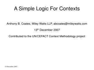 A Simple Logic For Contexts