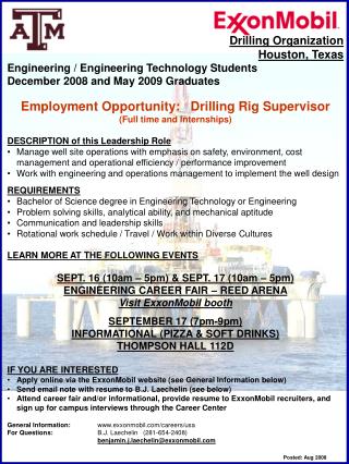 Drilling Organization Houston, Texas Engineering / Engineering Technology Students