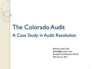 The Colorado Audit A Case Study in Audit Resolution