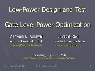 Low-Power Design and Test Gate-Level Power Optimization