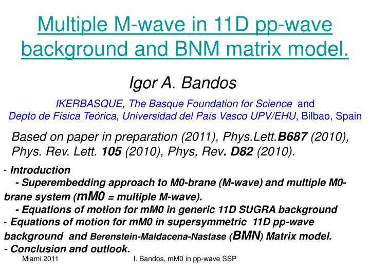 multiple m wave in 11d pp wave background and bnm matrix model