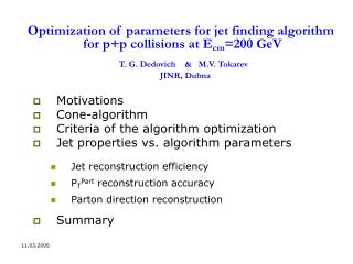 Motivations Cone-algorithm Criteria of the algorithm optimization