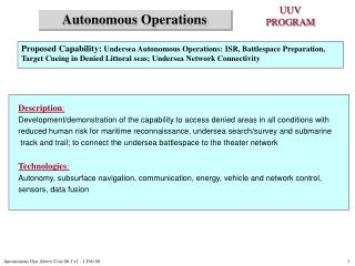 Proposed Capability: Undersea Autonomous Operations: ISR, Battlespace Preparation,