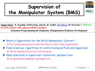 Supervision of the Manipulator System (BMS)