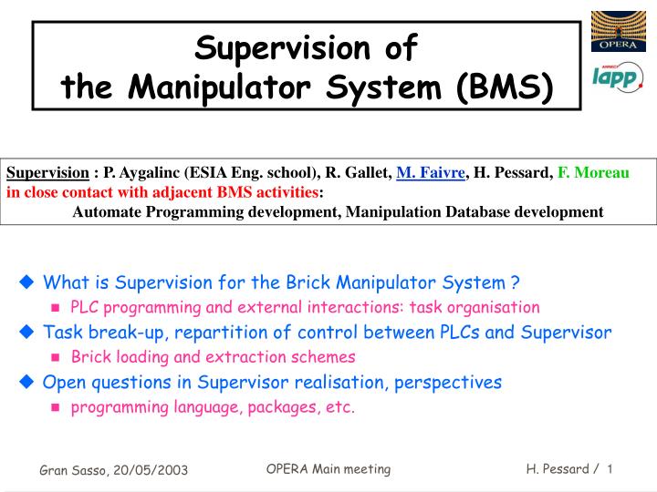 supervision of the manipulator system bms