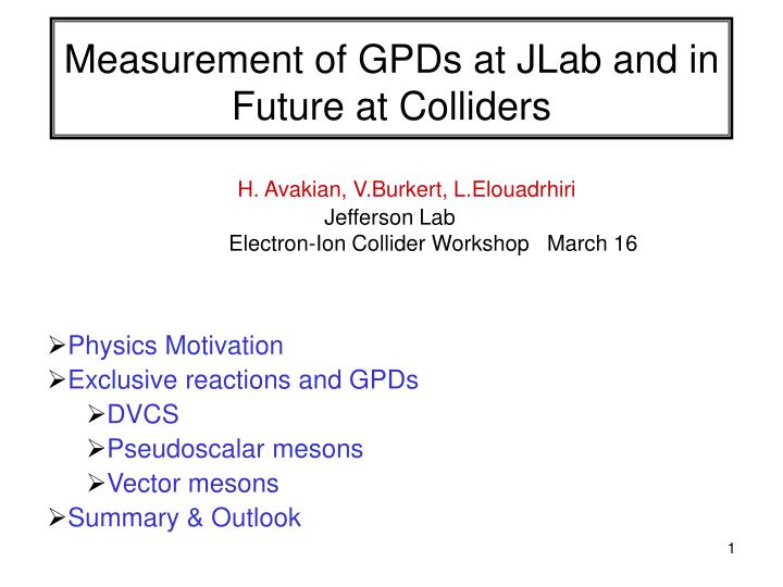 measurement of gpds at jlab and in future at colliders