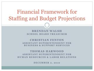 Financial Framework for Staffing and Budget Projections