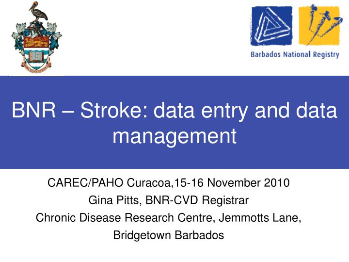 bnr stroke data entry and data management