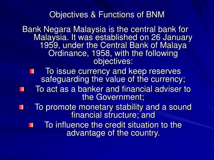 objectives functions of bnm