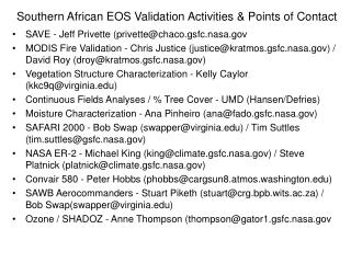 Southern African EOS Validation Activities &amp; Points of Contact