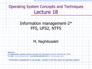 Operating System Concepts and Techniques Lecture 18