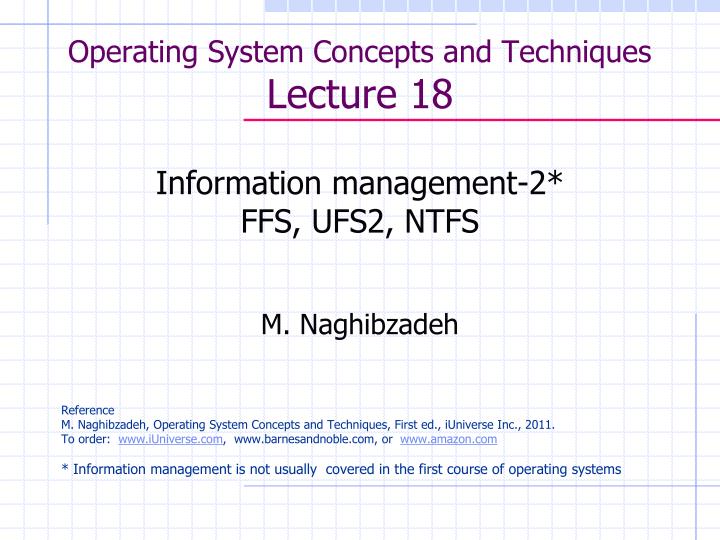 operating system concepts and techniques lecture 18