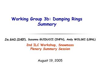 Working Group 3b: Damping Rings Summary
