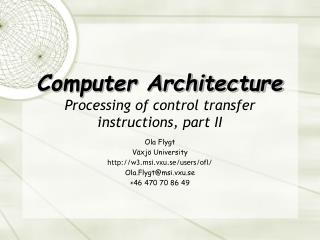 Computer Architecture Processing of control transfer instructions, part II