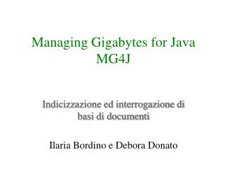 Managing Gigabytes for Java MG4J