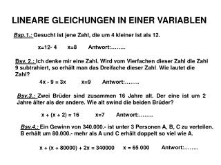 lineare gleichungen in einer variablen