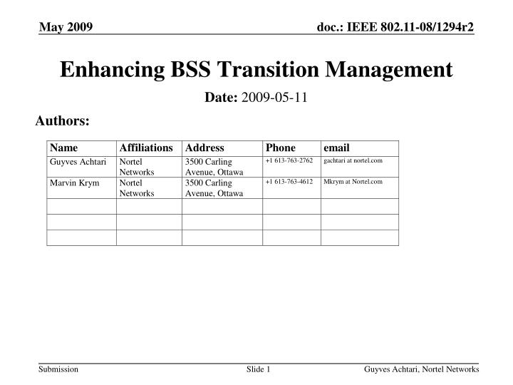 enhancing bss transition management