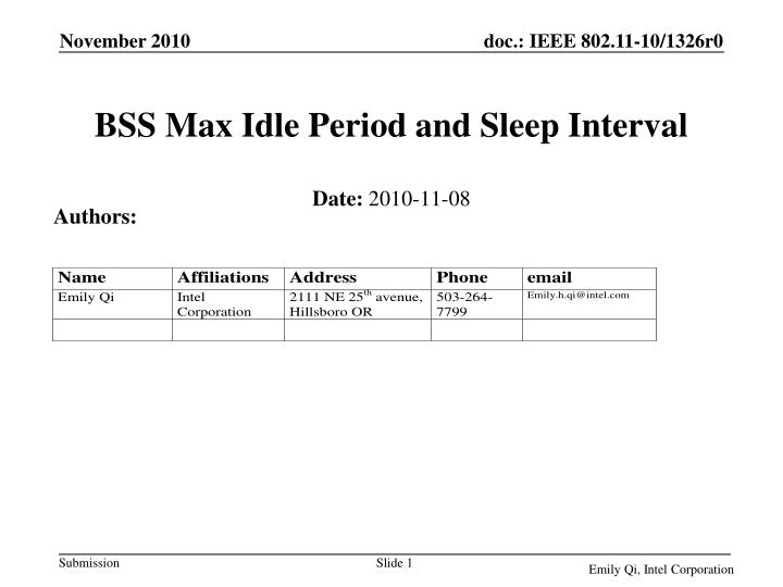 bss max idle period and sleep interval
