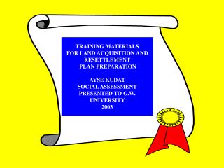 TRAINING MATERIALS FOR LAND ACQUISITION AND RESETTLEMENT PLAN PREPARATION AYSE KUDAT