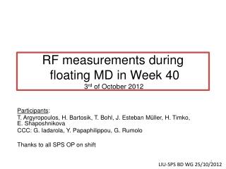 RF measurements during floating MD in Week 40 3 rd of October 2012