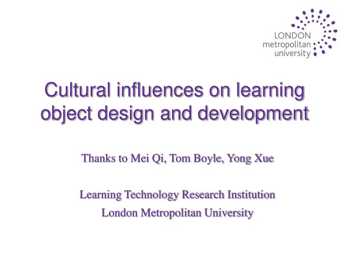 cultural influences on learning object design and development
