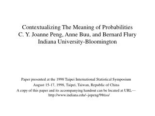Paper presented at the 1998 Taipei International Statistical Symposium