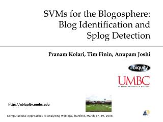 SVMs for the Blogosphere: Blog Identification and Splog Detection