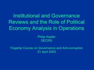 Operations and Institutions: The Questions